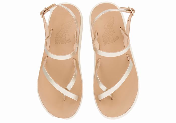 Gold White Ancient Greek Sandals Tereza Comfort Women Back-Strap Sandals | VDX557XD