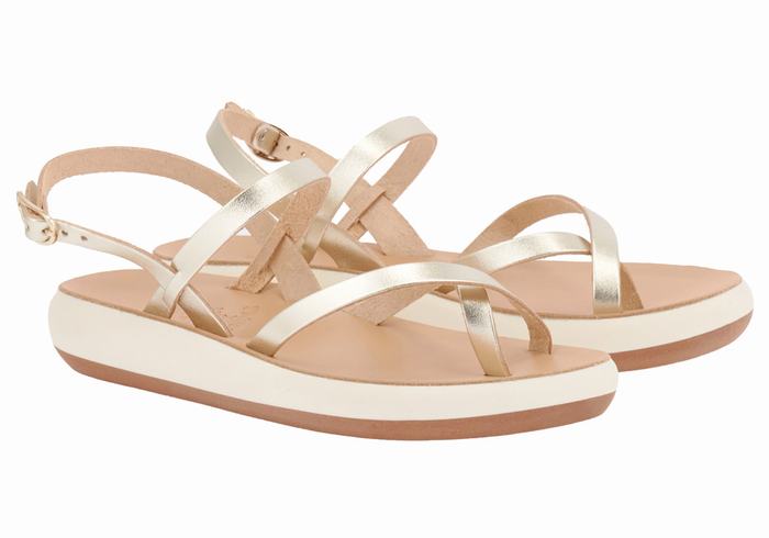 Gold White Ancient Greek Sandals Tereza Comfort Women Back-Strap Sandals | VDX557XD