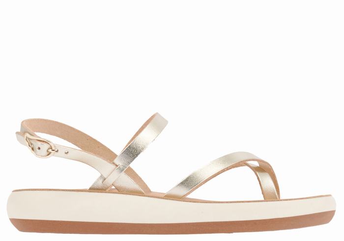 Gold White Ancient Greek Sandals Tereza Comfort Women Back-Strap Sandals | VDX557XD