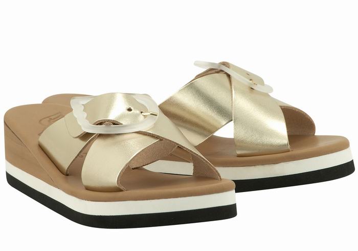 Gold White Ancient Greek Sandals Thais Rainbow Women Wedge Sandals | SHU6995WO