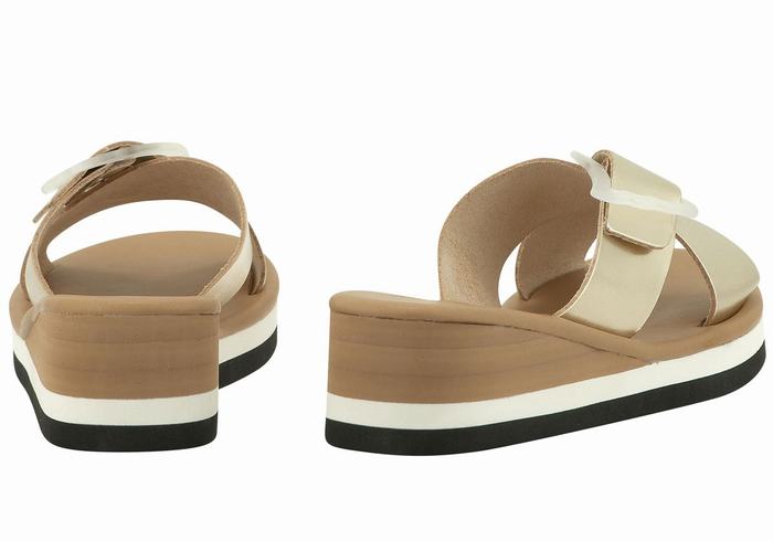 Gold White Ancient Greek Sandals Thais Rainbow Women Wedge Sandals | SHU6995WO