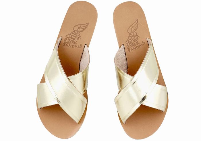 Gold White Ancient Greek Sandals Thais Women Slide Sandals | TPK4330OF