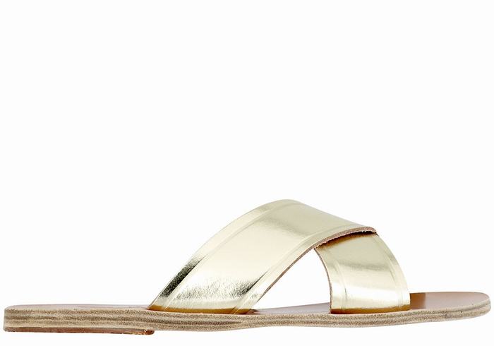 Gold White Ancient Greek Sandals Thais Women Slide Sandals | TPK4330OF