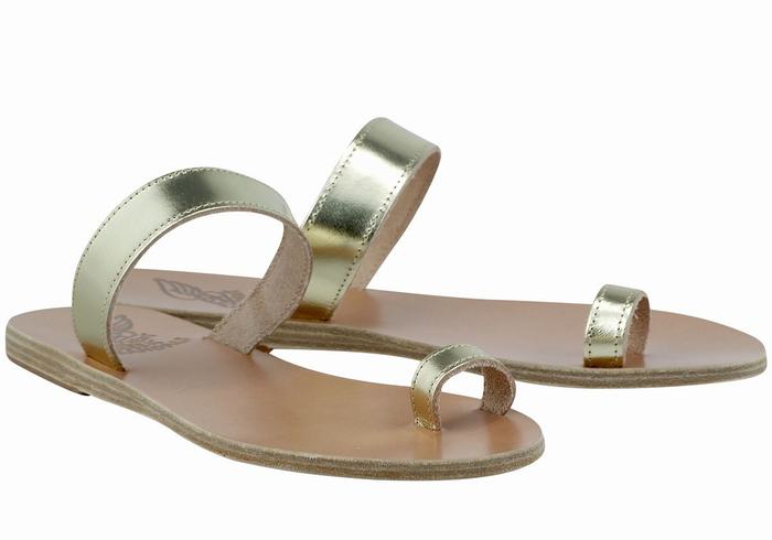 Gold White Ancient Greek Sandals Thalia Leather Women Toe-Post Sandals | AQT262MF