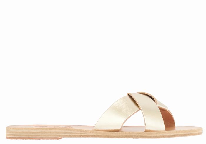 Gold White Ancient Greek Sandals Whitney Women Slide Sandals | ETF7245FQ
