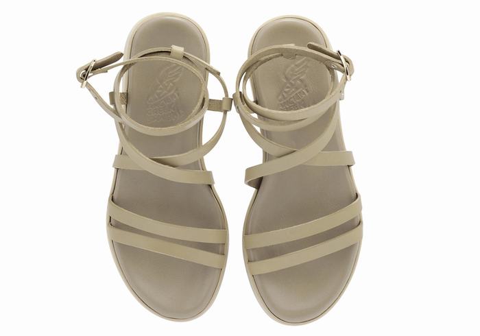 Grey Brown Ancient Greek Sandals Aristea Leather Women Platform Sandals | LUZ1862EP