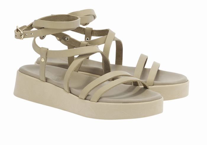 Grey Brown Ancient Greek Sandals Aristea Leather Women Platform Sandals | LUZ1862EP