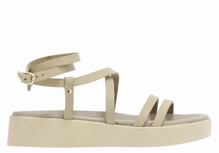 Grey Brown Ancient Greek Sandals Aristea Leather Women Platform Sandals | LUZ1862EP