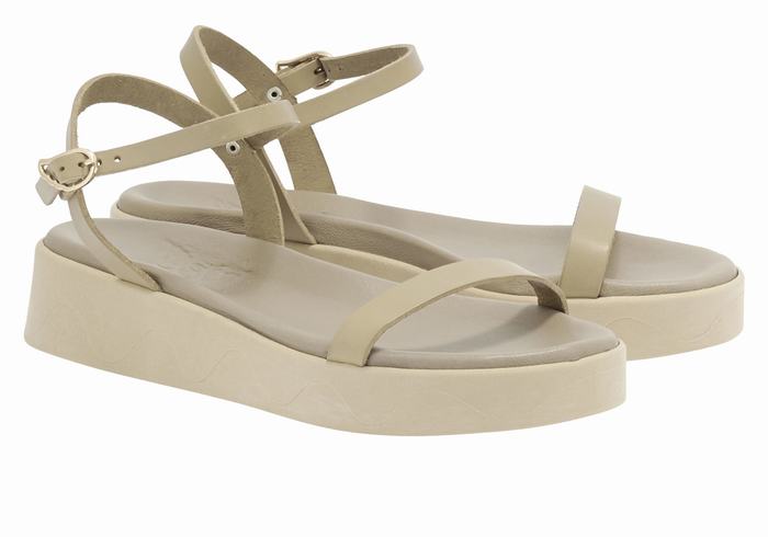 Grey Brown Ancient Greek Sandals Irida Leather Women Platform Sandals | MFT10053WQ