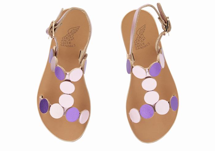 Pink Purple Ancient Greek Sandals Little Uranos Soft Kids' Flat Sandals | GQN8674XY