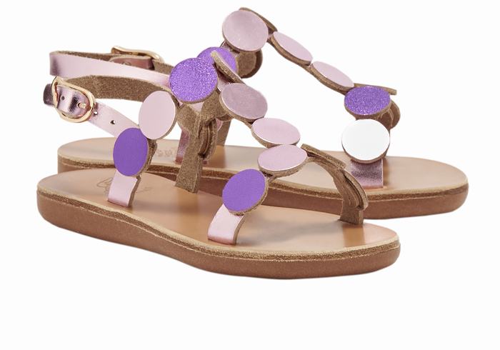 Pink Purple Ancient Greek Sandals Little Uranos Soft Kids' Flat Sandals | GQN8674XY