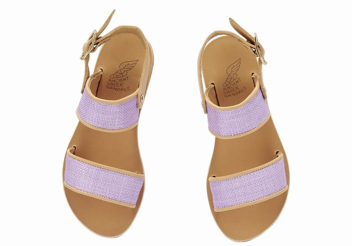 Purple Beige Ancient Greek Sandals Little Clio Rafia Soft Kids' Casual Sandals | NSE2628US