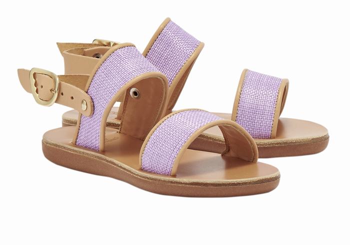 Purple Beige Ancient Greek Sandals Little Clio Rafia Soft Kids' Casual Sandals | NSE2628US