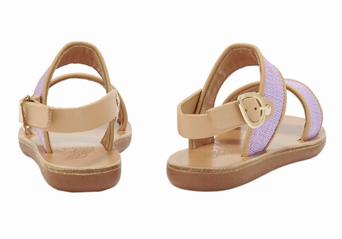 Purple Beige Ancient Greek Sandals Little Clio Rafia Soft Kids' Casual Sandals | NSE2628US