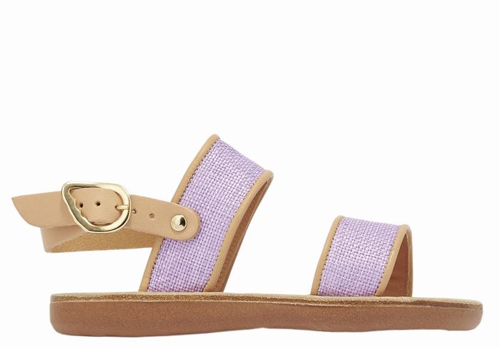 Purple Beige Ancient Greek Sandals Little Clio Rafia Soft Kids\' Casual Sandals | NSE2628US