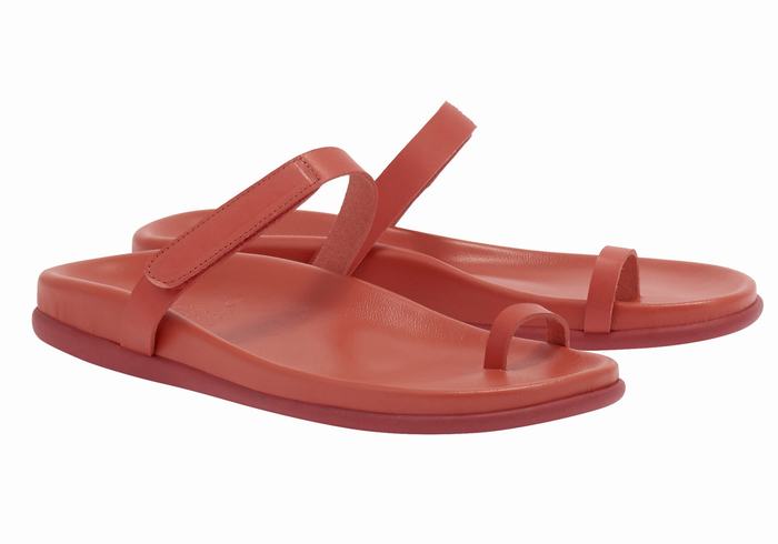 Red Ancient Greek Sandals Dokos Women Toe-Post Sandals | PTB4052OG