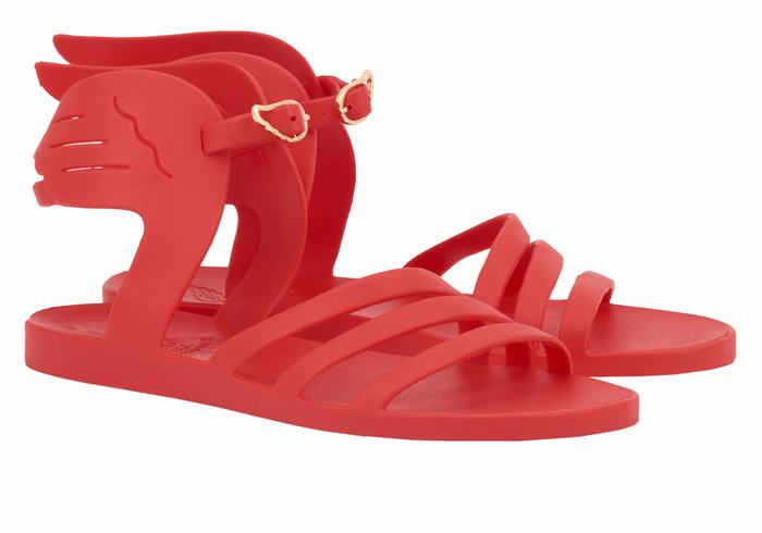 Red Ancient Greek Sandals Ikaria Women Ankle Strap Sandals | XMK4743WY