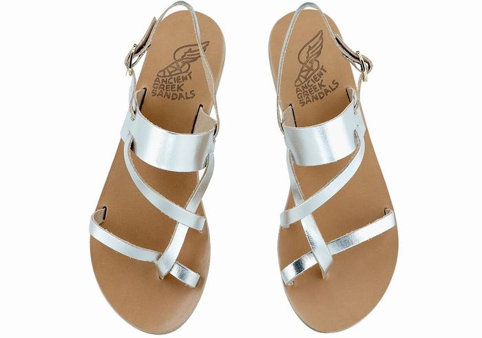 Silver Ancient Greek Sandals Alethea Leather Women Back-Strap Sandals | KQL7867TB