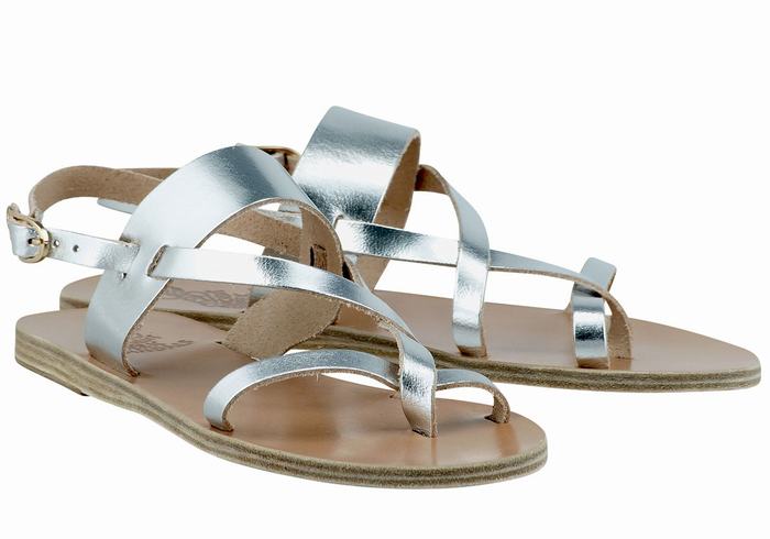 Silver Ancient Greek Sandals Alethea Leather Women Back-Strap Sandals | KQL7867TB