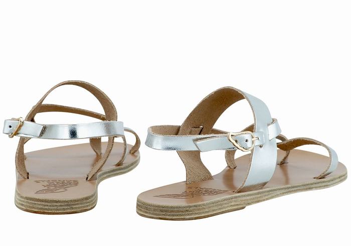 Silver Ancient Greek Sandals Alethea Leather Women Back-Strap Sandals | KQL7867TB