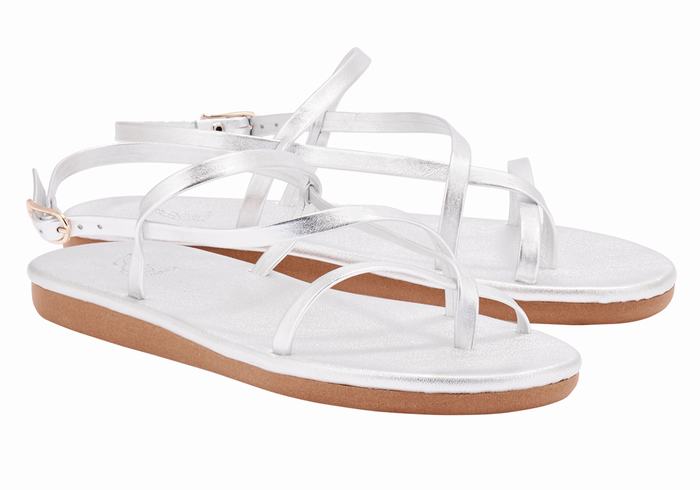 Silver Ancient Greek Sandals Alethea Women Back-Strap Sandals | JOM1863BN