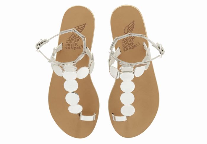 Silver Ancient Greek Sandals Asteras Leather Women Toe-Post Sandals | VBY9720LW