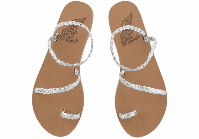 Silver Ancient Greek Sandals Eleftheria Leather Women Braided Sandals | TDM408FL