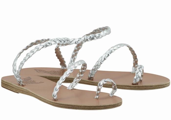 Silver Ancient Greek Sandals Eleftheria Leather Women Braided Sandals | TDM408FL