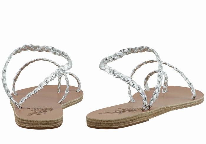 Silver Ancient Greek Sandals Eleftheria Leather Women Braided Sandals | TDM408FL