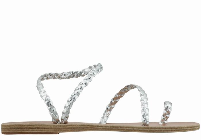 Silver Ancient Greek Sandals Eleftheria Leather Women Braided Sandals | TDM408FL