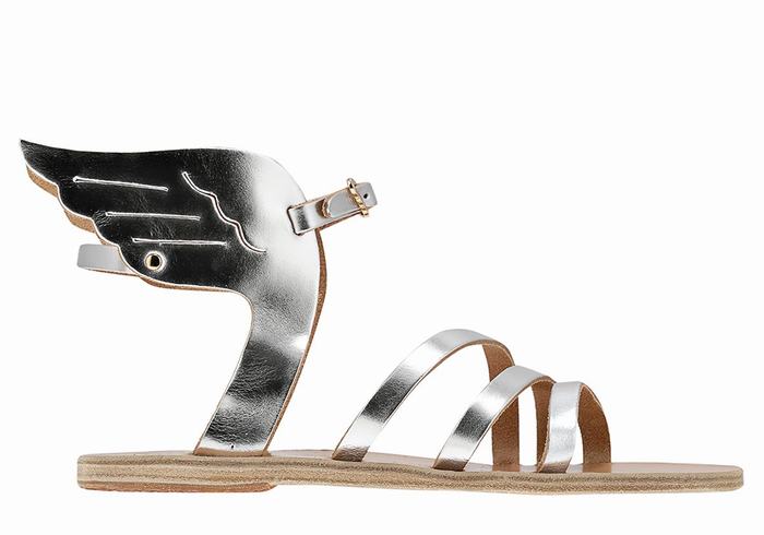 Silver Ancient Greek Sandals Ikaria Leather Women Ankle Strap Sandals | GTY2923YD