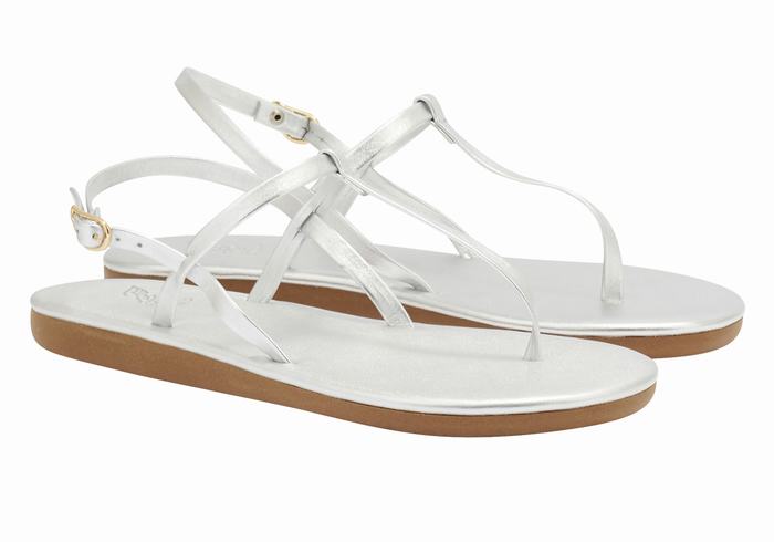 Silver Ancient Greek Sandals Lito Flip Flop Women Back-Strap Sandals | TRM6828SZ