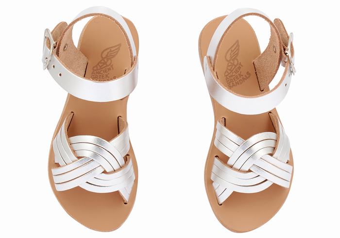 Silver Ancient Greek Sandals Little Electra Soft Kids' Flat Sandals | XOA8725PO