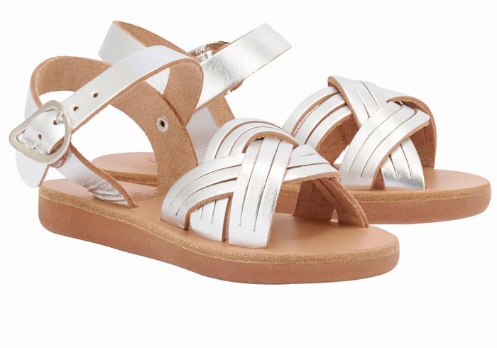 Silver Ancient Greek Sandals Little Electra Soft Kids' Flat Sandals | XOA8725PO