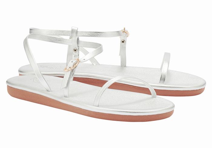 Silver Ancient Greek Sandals Niove Women Back-Strap Sandals | YFK737CP