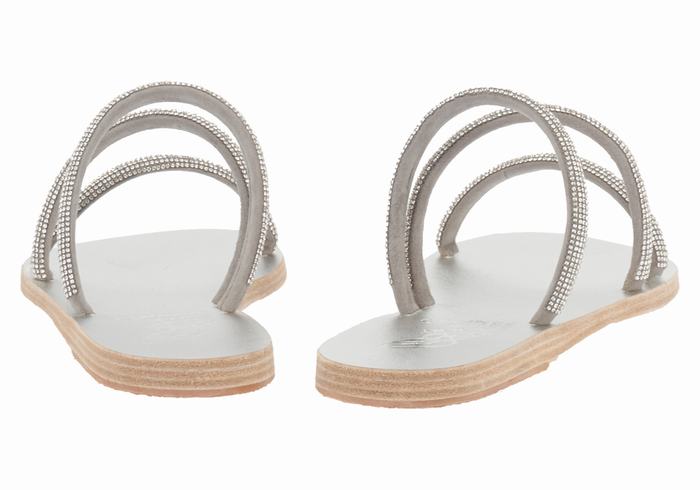 Silver Ancient Greek Sandals Polytimi Diamante Women Slide Sandals | IUR968HG