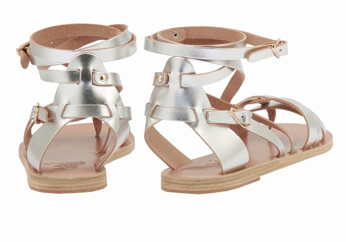 Silver Ancient Greek Sandals Satira Leather Women Gladiator Sandals | GRE9164AG