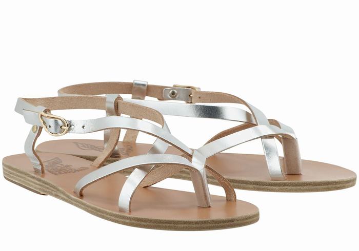 Silver Ancient Greek Sandals Semele Leather Women Back-Strap Sandals | BEG9569SL