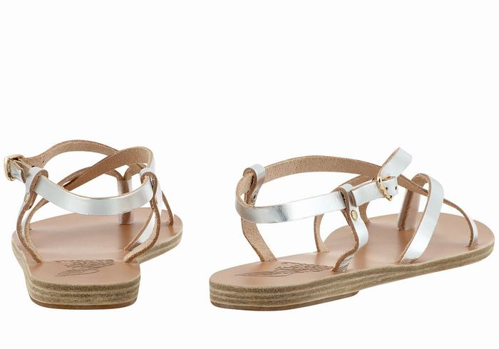 Silver Ancient Greek Sandals Semele Leather Women Back-Strap Sandals | BEG9569SL