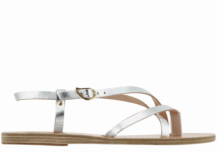 Silver Ancient Greek Sandals Semele Leather Women Back-Strap Sandals | BEG9569SL