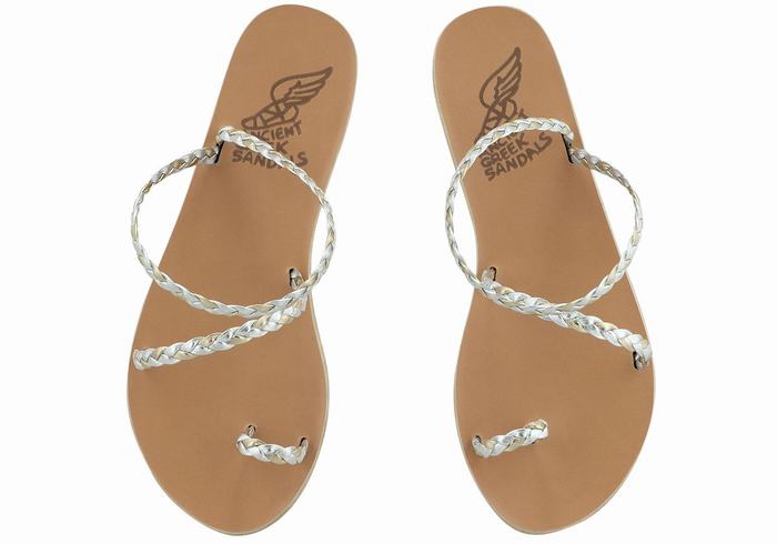 Silver Gold White Ancient Greek Sandals Eleftheria Leather Women Braided Sandals | EOA2383VI