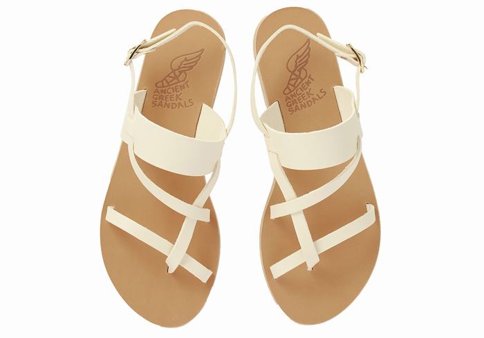 White Ancient Greek Sandals Alethea Leather Women Back-Strap Sandals | KFA302FW