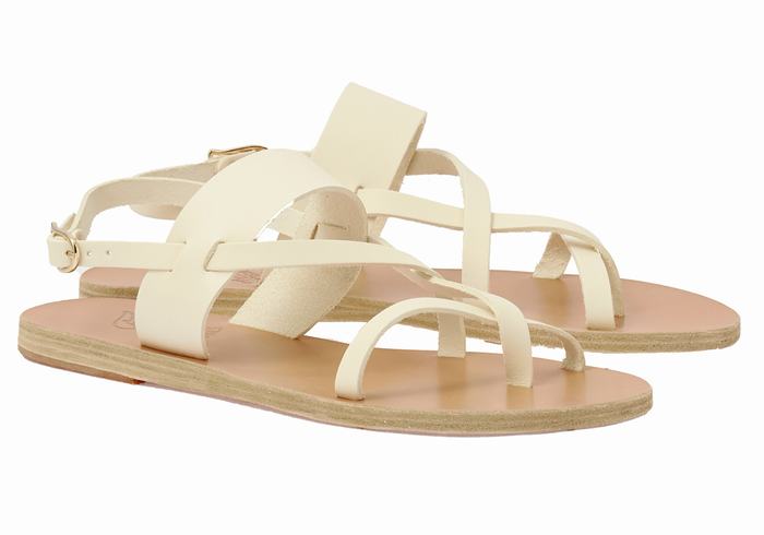 White Ancient Greek Sandals Alethea Leather Women Back-Strap Sandals | KFA302FW