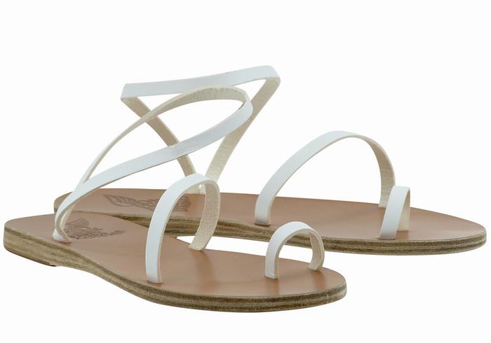 White Ancient Greek Sandals Apli Eleftheria Leather Women Toe-Post Sandals | MPG6310YR