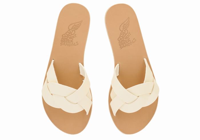 White Ancient Greek Sandals Arachne Women Slide Sandals | FBS5435GT