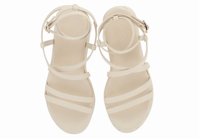 White Ancient Greek Sandals Aristea Leather Women Platform Sandals | ANK4787EN