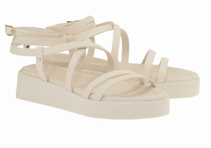 White Ancient Greek Sandals Aristea Leather Women Platform Sandals | ANK4787EN