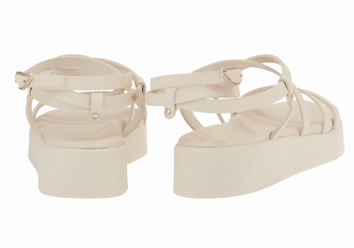 White Ancient Greek Sandals Aristea Leather Women Platform Sandals | ANK4787EN