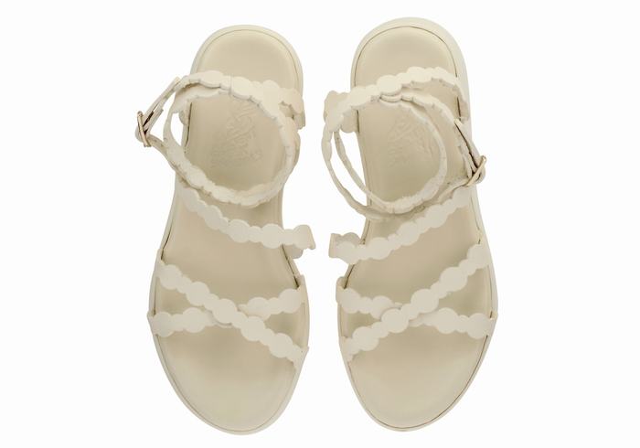 White Ancient Greek Sandals Aspis Leather Women Platform Sandals | QGX175CS