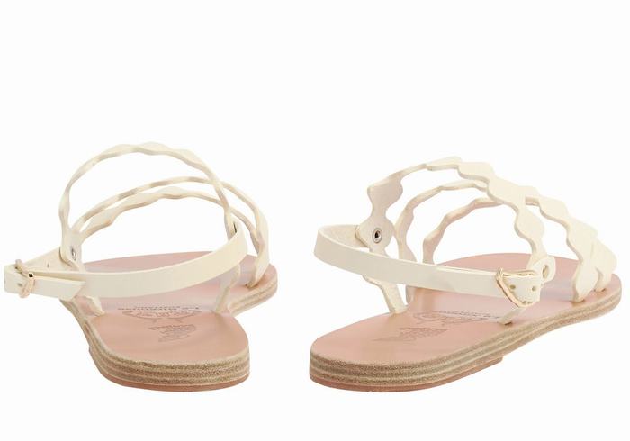 White Ancient Greek Sandals Clio Onda Leather Women Back-Strap Sandals | SWI7495WS